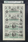 Uncut Sheet of (4) Columbia, South Carolina. State of South Carolina. 1872 $20-$20-$50-$50. PMG Gem Uncirculated 66 EPQ.
No. 2877. Plate A-B. A stapl...