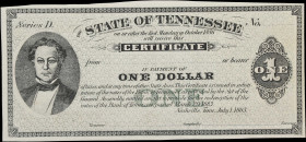 Nashville, Tennessee. State of Tennessee. 1883 $1. Extremely Fine to About Uncirculated.
No. None. Series D. Meant to be issued as an instrument to p...