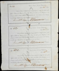 Uncut Sheet of (3) Austin, Texas. Treasury Department. 1841 $50-$25-$25. Very Fine to Extremely Fine.
No. 341/687/682. A trio of Treasury Warrants is...