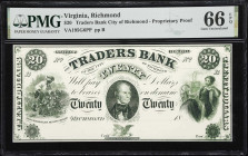 Lot of (3) Richmond, Virginia. Traders Bank of the City of Richmond. 18xx $20, $50 & $100. PMG About Uncirculated 55 EPQ to Gem Uncirculated 66 EPQ. P...