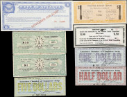 Lot of (8) Mixed Depression Scrip. 1933-38 50 Cents, $1, $5 & $10. Very Fine to Choice Uncirculated.
A quintet of scrip notes issued during the Great...