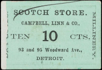 Detroit, Michigan Chit. Campbell, Linn & Company. 1862 10 Cents. Extremely Fine.
A chit attributable to a prolific issuer of Civil War Tokens out of ...