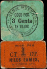 Lot of (2) New York City, NY Chits. John Rufer & Niles Eames. ND 1 & 3 Cents. Very Fine.
A pair of merchant chits issued by separate businesses out o...