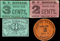 Lot of (4) New York City & White Plains, NY Chits. Various Locations. ND 2 & 3 Cents. Very Good to About Uncirculated.
A quartet of merchant chits fr...