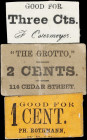 Lot of (3) Mixed Chits. Various Locations. ND 1, 2 & 3 Cents. Very Fine.
A trio of merchant chits that can trace a provenance to two separate lots of...