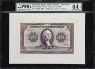 American Bank Note Company Test Note Unlisted ND (ca. 1920s) 20 Units/$100 PMG Choice Uncirculated 64 EPQ.
A fine testament to the workmanship of the...