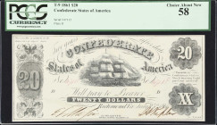 T-9. Confederate Currency. 1861 $20. PCGS Currency Choice About New 58.
No. 47115. Plate D. A bright and highly original example of this design and d...