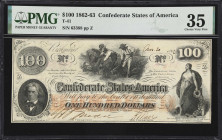 T-41. Confederate Currency. 1862 $100. PMG Choice Very Fine 35.
No. 63388. Plate Z. A mid-grade example of this popular denomination. A pair contempo...