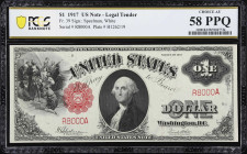Fr. 39. 1917 $1 Legal Tender Note. PCGS Banknote Choice About Uncirculated 58 PPQ.
A lightly handled $1 Legal Tender Note that offers a great degree ...