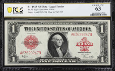 Fr. 40. 1923 $1 Legal Tender Note. PCGS Banknote Choice Uncirculated 63.
A visually striking example of the final large size $1 Legal Tender Note iss...