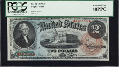 Fr. 42. 1869 $2 Legal Tender Note. PCGS Currency Extremely Fine 40 PPQ.
A long-term favorite with collectors. The Series of 1869 Legal Tender Notes a...