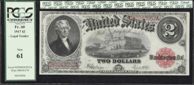 Fr. 60. 1917 $2 Legal Tender Note. PCGS Currency New 61.
A New specimen of the final signature to represent this long-lived design type that was firs...