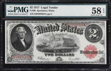 Fr. 60. 1917 $2 Legal Tender Note. PMG Choice About Uncirculated 58 EPQ.
A lightly handled specimen of the final signature combination to represent t...