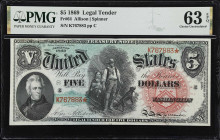 Fr. 64. 1869 $5 Legal Tender Note. PMG Choice Uncirculated 63 EPQ.
A masterwork from a time when private companies fulfilled the needs of the United ...