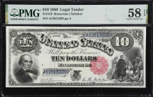 Fr. 110. 1880 $10 Legal Tender Note. PMG Choice About Uncirculated 58 EPQ.
Just a touch of handling holds this note back from an Uncirculated grade, ...