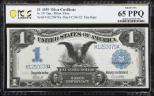 Fr. 235. 1899 $1 Silver Certificate. PCGS Banknote Gem Uncirculated 65 PPQ.
HA Block. A lovely example of this popular type spared from a life of cir...