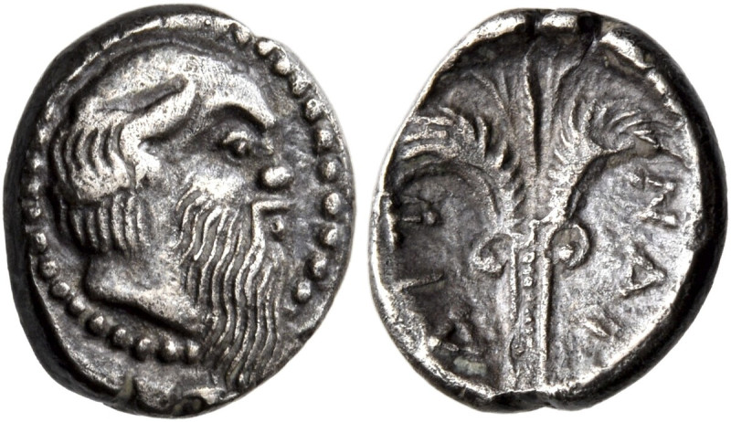 SICILY. Aitna. Circa 460-450 BC. Litra (Silver, 11 mm, 0.90 g, 6 h). Bearded hea...