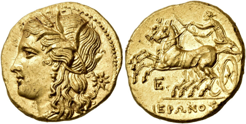SICILY. Syracuse. Hieron II, 275-215 BC. Dekadrachm (Gold, 16 mm, 4.28 g, 4 h), ...