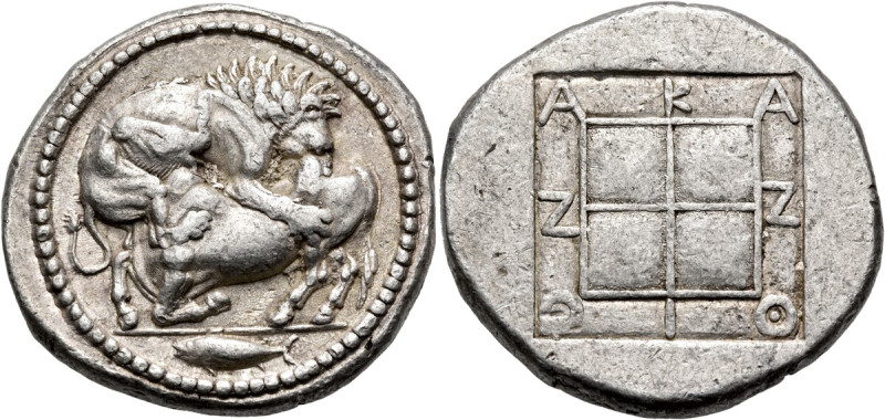 MACEDON. Akanthos. 440-430 BC. Tetradrachm (Silver, 30 mm, 17.27 g, 7 h). Lion t...