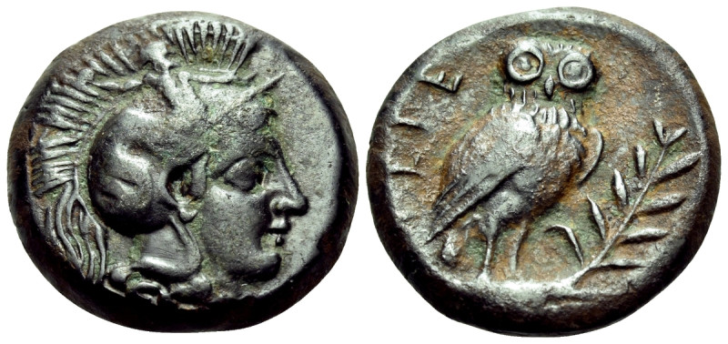 ARKADIA. Tegea. Circa 370-350 BC. Dichalkon (Bronze, 16 mm, 3.99 g, 6 h). Head o...