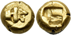 MYSIA. Kyzikos. Circa 550-500 BC. Hemihekte or 1/12 Stater (Electrum, 7.5 mm, 1.34 g). Janiform head of a lion to right and a tunny to left. Rev. Roug...