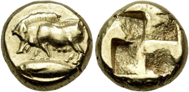 MYSIA. Kyzikos. Circa 550-450 BC. Hekte (Electrum, 10 mm, 2.66 g). Sow standing ...