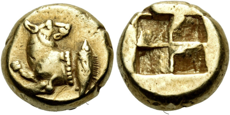 MYSIA. Kyzikos. Circa 550-450 BC. Hekte (Electrum, 10.5 mm, 2.66 g). Forepart of...