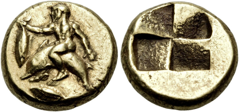 MYSIA. Kyzikos. Circa 500-450 BC. Hekte (Electrum, 11 mm, 2.66 g). Nude youth ru...