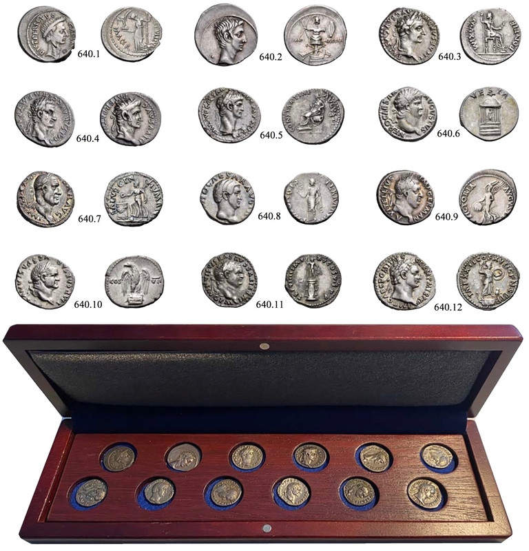 The Collier complete set of the 12 Caesars in Silver offered in a luxurious cust...