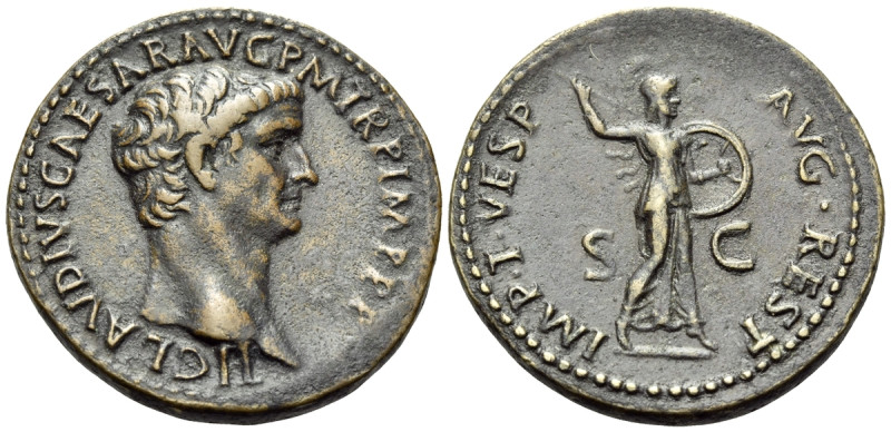 Claudius, 41-54. As (Bronze, 29 mm, 10.72 g, 6 h), restoration issue struck unde...