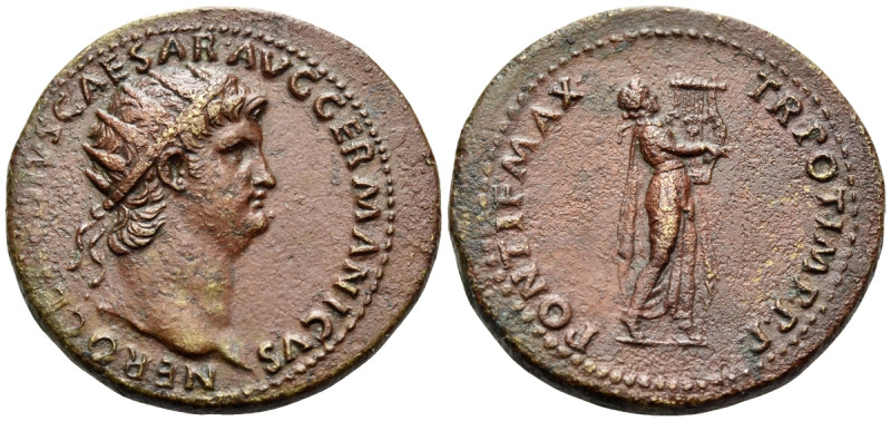 Nero, AD 54-68. As (Bronze, 26 mm, 9.19 g, 6 h), Rome, 63. NERO CL[AVD]IVS CAESA...