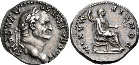 Vespasian, 69-79. Denarius (Silver, 19 mm, 3.12 g, 1 h), Rome, 74. IMP CAES VESP - AVG CENS Laureate head of Vespasian to right. Rev. PONTIF - MAXIM V...