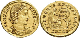 Constantius II, 337-361. Solidus (Gold, 22 mm, 4.39 g, 6 h), Antioch, Θ = 9th officina, 337-347. CONSTAN-TIVS AVG Pearl-diademed, draped and cuirassed...