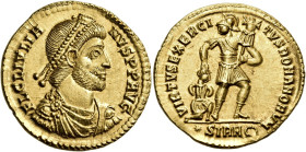 Julian II, The Philosopher, 361-363. Solidus (Gold, 20.5 mm, 4.44 g, 6 h), Sirmium, 361-363. FL CL IVLIA-NVS PP AVG Pearl-diademed, draped and cuirass...