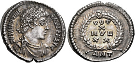 Valentinian I, 364-375. Siliqua (Silver, 18.5 mm, 2.15 g, 6 h), Antioch, 374-375. D N VALENTINI-ANVS P F AVG Pearl diademed, draped and cuirassed bust...