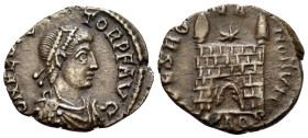 Flavius Victor, 387-388. (Bronze, 14 mm, 1.18 g, 6 h), Aquileia, 387-388. D N FL VIC-TOR P F AVG Pearl diademed, draped and cuirassed bust of Flavius ...