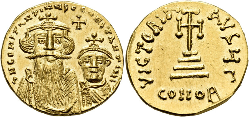 Constans II, with Constantine IV, 641-668. Solidus (Gold, 20 mm, 4.35 g, 6 h), C...