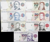 ARGENTINA. Lot of (7). Banco Central de la Republica Argentina. 1 to 100 Pesos, ND (1992-97). P-339as to 345as. Specimen Set. Uncirculated.
Set of se...
