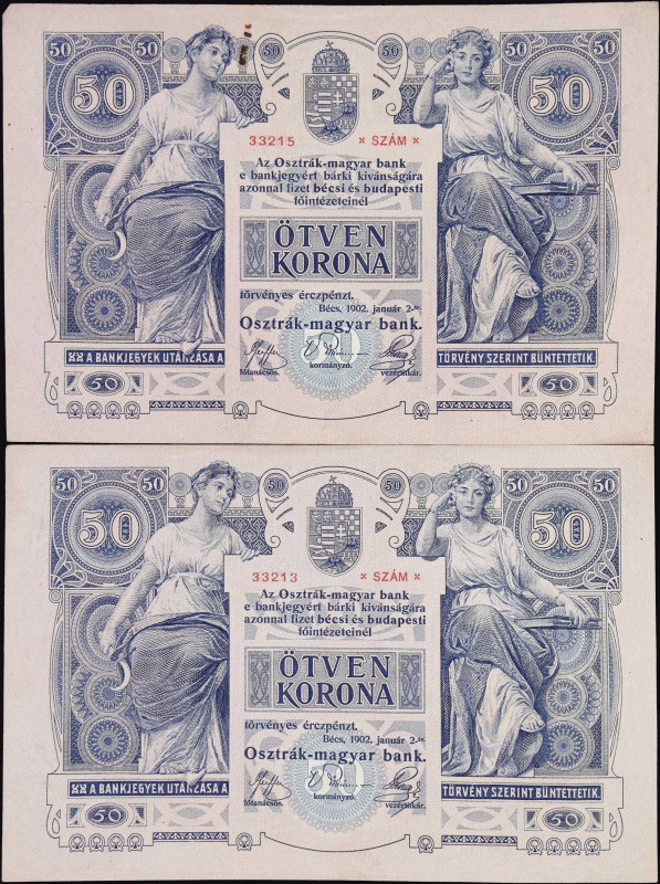 AUSTRIA. Lot of (2). Oesterreichisch-Ungarische Bank. 50 Kronen, 2.1.1902. P-6. ...