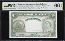 BAHAMAS. Bahamas Government. 4 Shillings, 1936 (ND 1954). P-13b. PMG Gem Uncirculated 66 EPQ.

Estimate: $200.00 - $400.00