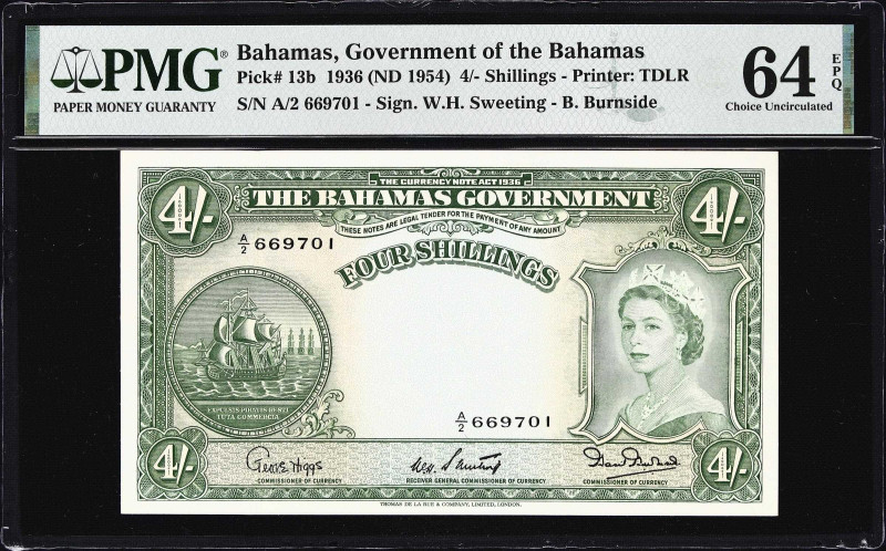 BAHAMAS. Bahamas Government. 4 Shillings, 1936 (ND 1954). P-13b. PMG Choice Unci...