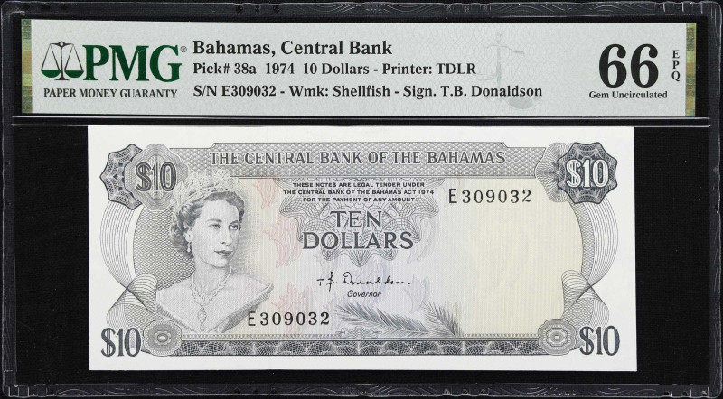 BAHAMAS. Central Bank of the Bahamas. 10 Dollars, 1974. P-38a. PMG Gem Uncircula...