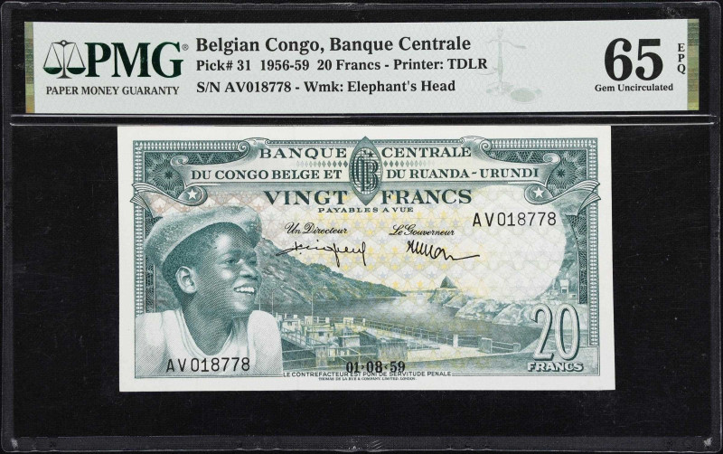 BELGIAN CONGO. Banque Centrale du Congo Belge et du Ruanda-Urundi. 20 Francs, 1....