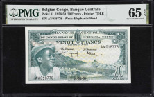 BELGIAN CONGO. Banque Centrale du Congo Belge et du Ruanda-Urundi. 20 Francs, 1.8.1959. P-31. PMG Gem Uncirculated 65 EPQ.

Estimate: $200.00 - $300...