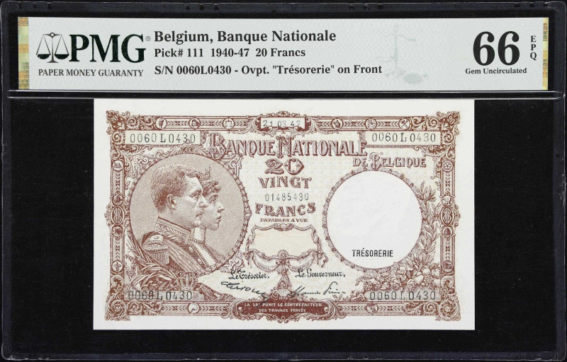 BELGIUM. Banque Nationale de Belgique. 20 Francs, 21.3.1947. P-111. PMG Gem Unci...