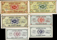BELGIUM. Lot of (6). Armee Belge. 1 to 50 Francs Belges, 1.8.1946. P-M1, M2, M3, M4, M5 & M6. Very Fine to Extremely Fine.
From the Al Kugel Collecti...