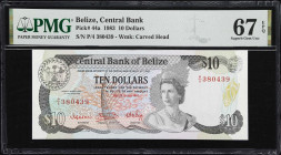 BELIZE. Central Bank of Belize. 10 Dollars, 1.7.1983. P-44a. PMG Superb Gem Uncirculated 67 EPQ.
Surpassed in the PMG population report by just four ...