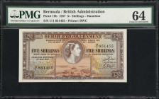 BERMUDA. Lot of (2). Bermuda Government. 5 Shillings & 1 Pound, 1957-66. P-18b & 20d. PMG Choice Uncirculated 64.

Estimate: $200.00 - $300.00