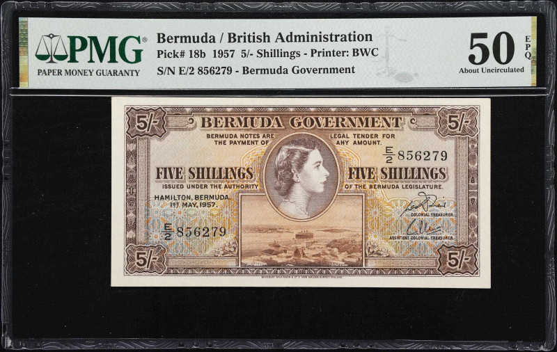 BERMUDA. Lot of (2). Bermuda Government. 5 Shillings & 5 Pounds, 1957. P-18b & 2...