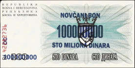 BOSNIA AND HERZEGOVINA. Narodna Banka Bosne i Hercegovine. 100,000,000 Dinara, 1993. P-37b. Uncirculated.

Estimate: $30.00 - $50.00